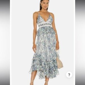 Roccoco Sand Braw Strappy Dress - Blue paisley and metallic - Size S